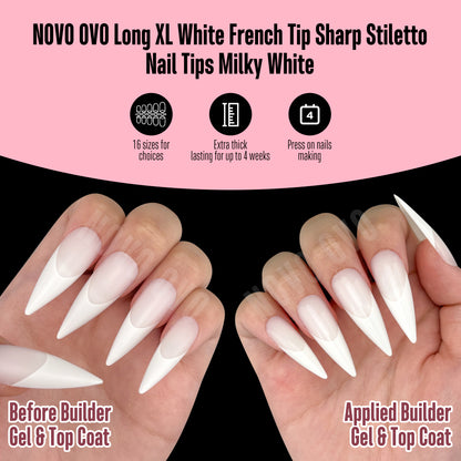 Long XL White French Tip Sharp Stiletto Nail Tips Milky White