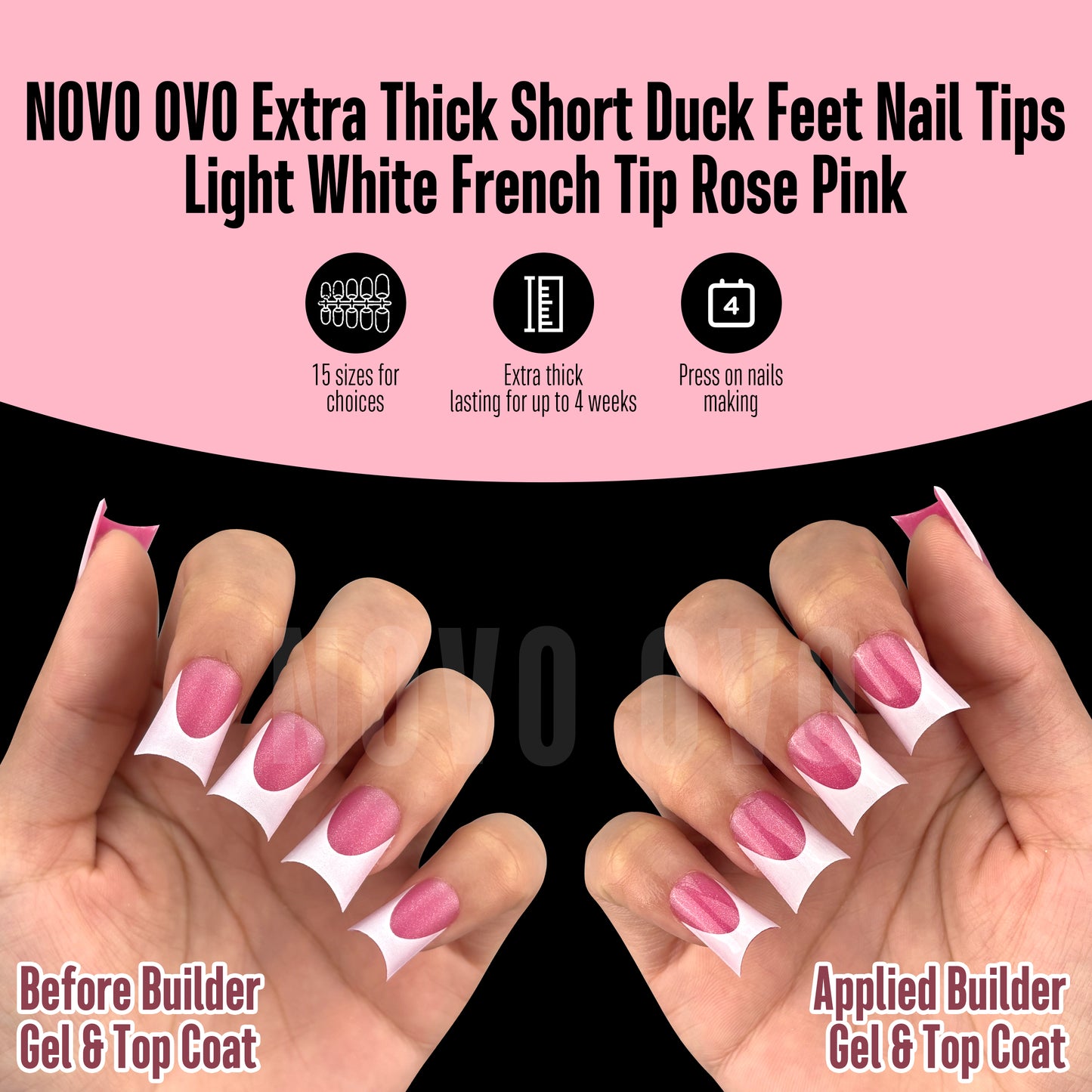 Duck Nails Short with Moon Curve Milk White French Tips Rose Pink