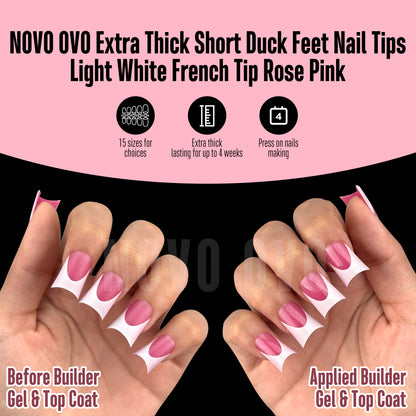 Duck Nails Short with Moon Curve Milk White French Tips Rose Pink