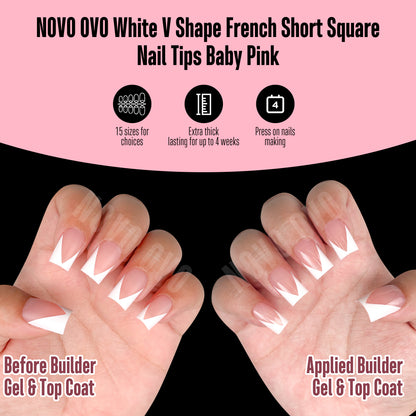 White V Shape French Short Square Nail Tips Baby Pink 240