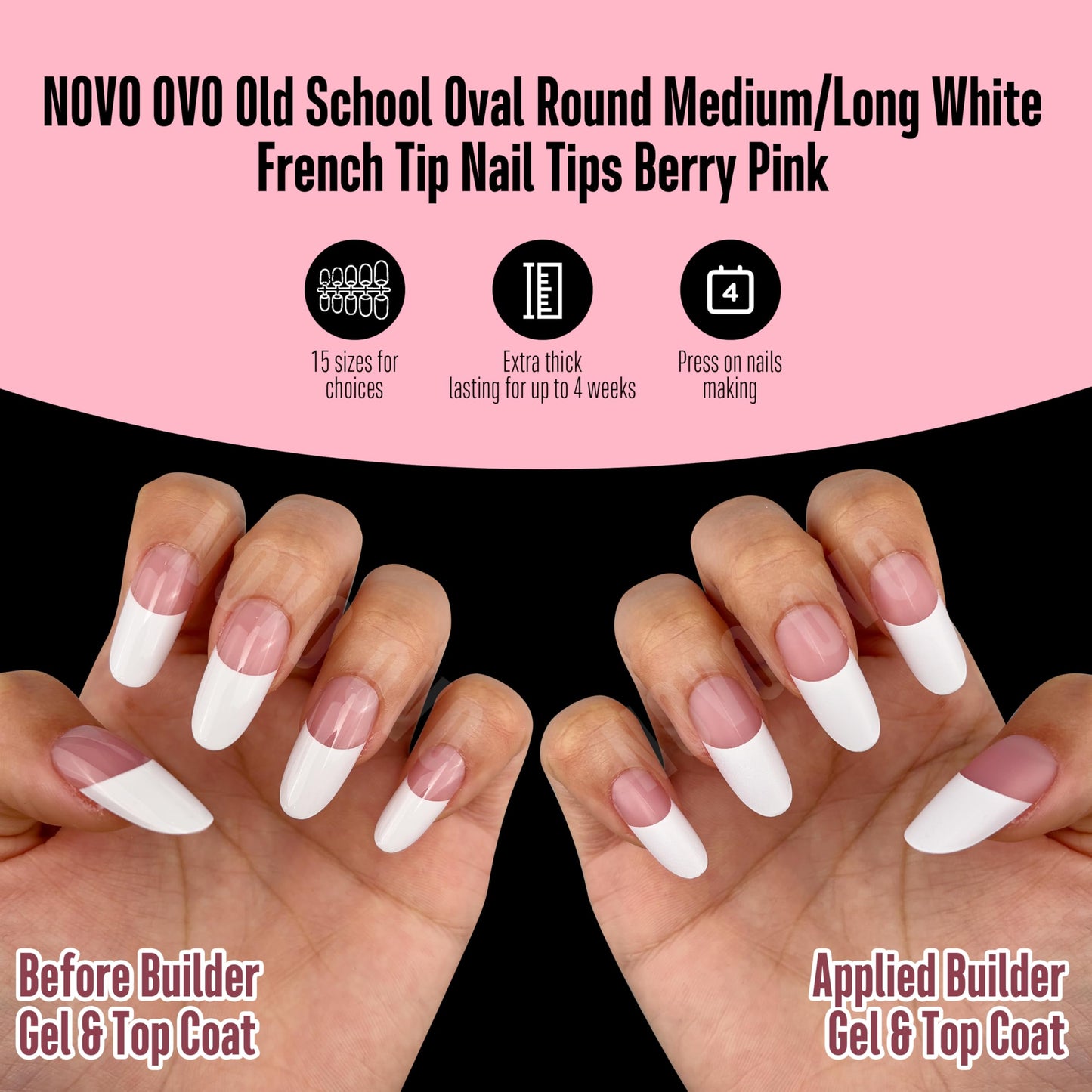 Medium Long Oval Round Old School White French Tip Berry Pink 240