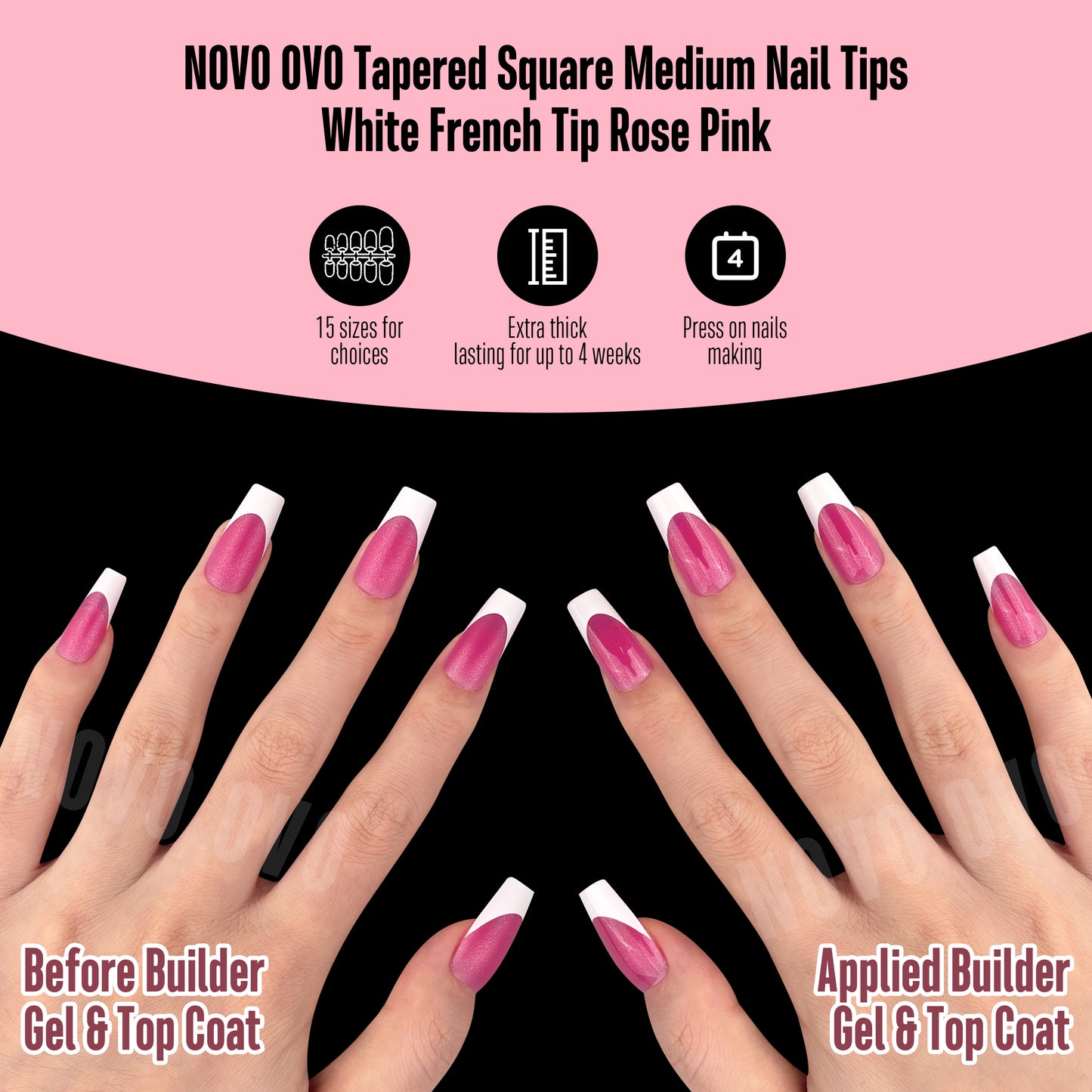 Medium Coffin White French Tip ROSE PINK