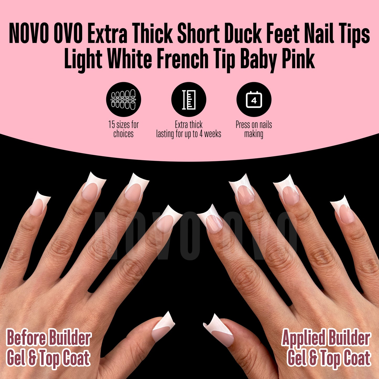 Duck Nails Short with Moon Curve Light White French Tips Baby Pink