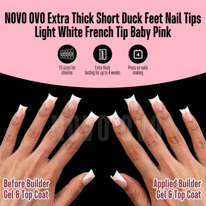 Duck Nails Short with Moon Curve Light White French Tips Baby Pink