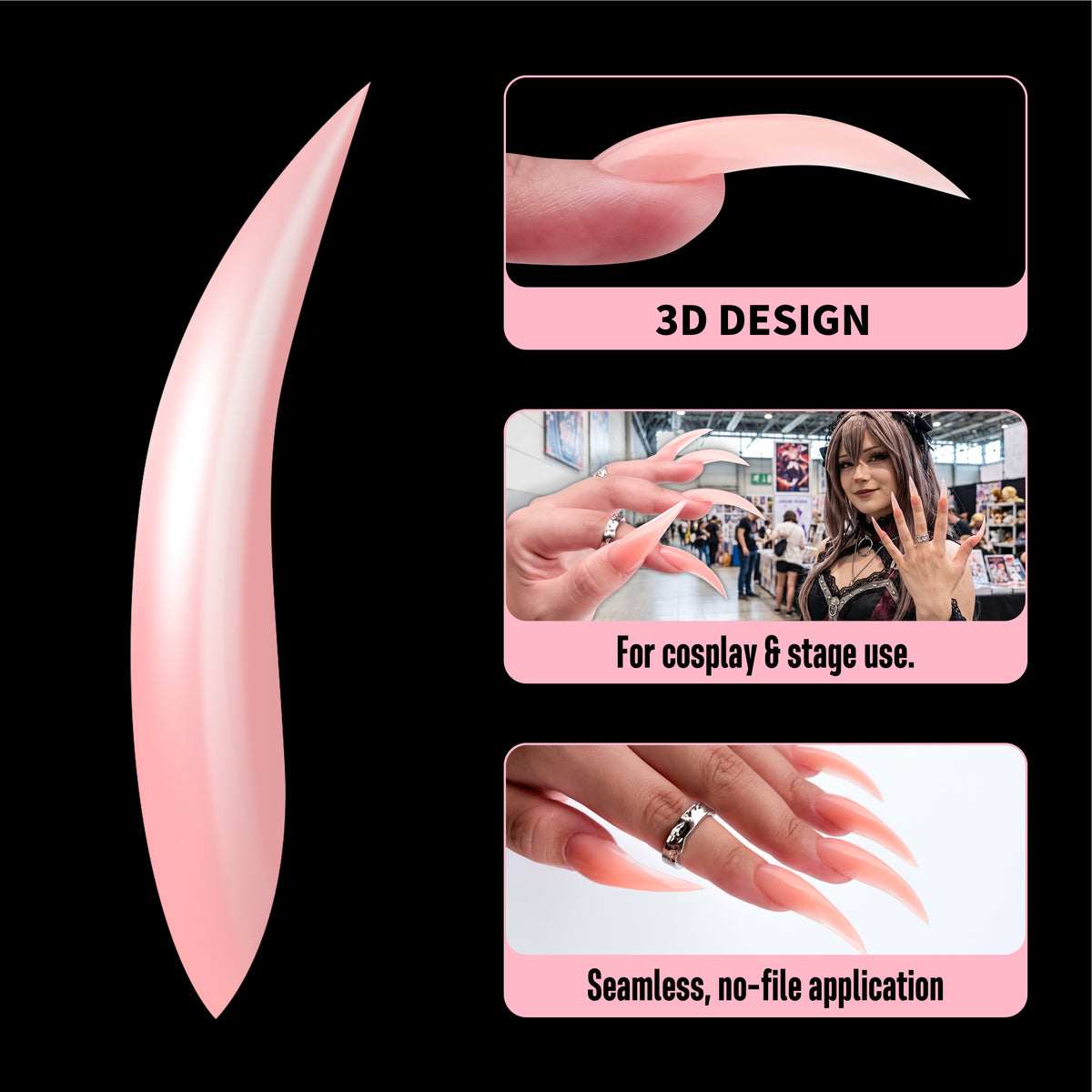 Eagle Claw Curved Stiletto 3D Nail Tips Baby Pink 128