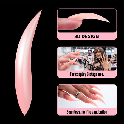 Eagle Claw Curved Stiletto 3D Nail Tips Baby Pink 128
