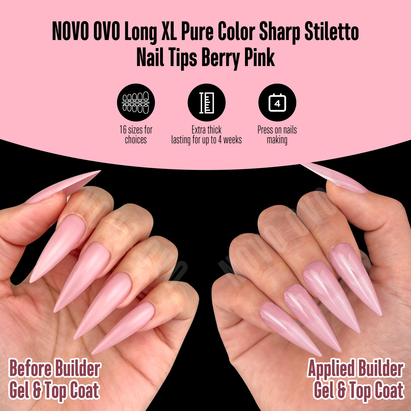Long XL Pure Color Sharp Stiletto Nail Tips Berry Pink