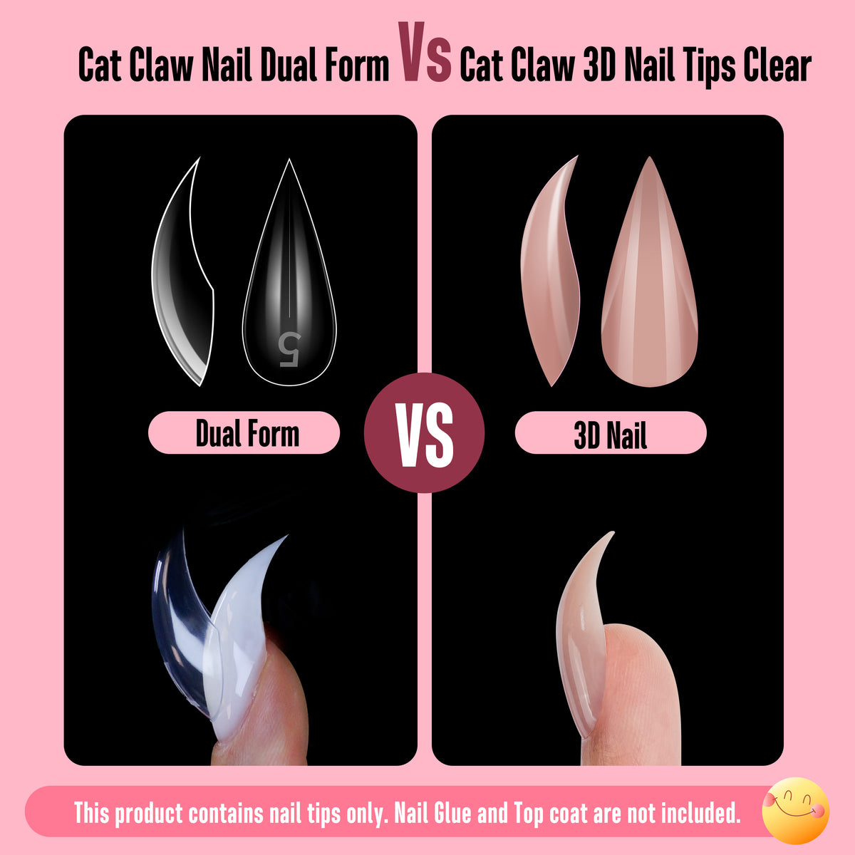 Cat Claw Short Curved Stiletto 3D Nail Tips Brown Pink 128