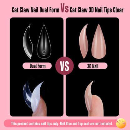 Cat Claw Short Curved Stiletto 3D Nail Tips Brown Pink 128