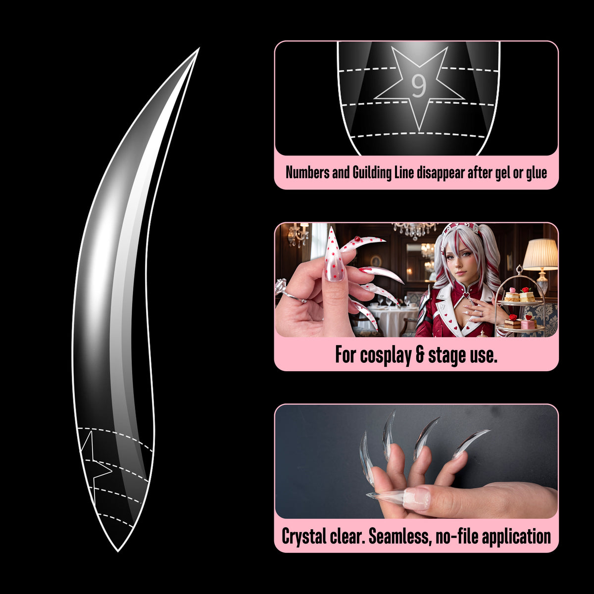 Eagle Claw Curved Stiletto 3D Nail Tips Clear 128