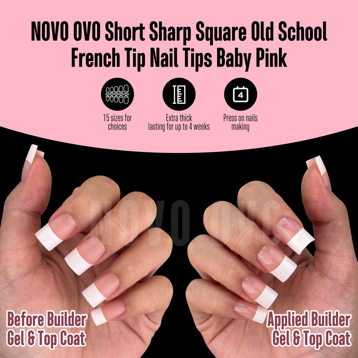 Short Sharp Square Nail Tips Wide White French Tip Baby Pink