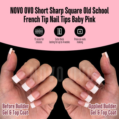 Short Sharp Square Nail Tips Wide White French Tip Baby Pink
