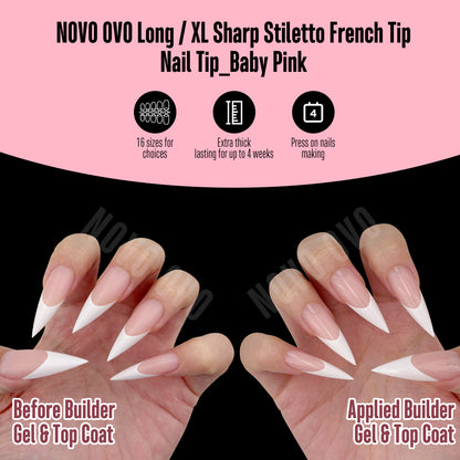 Long XL Sharp Stiletto White French Tip Nail Tips Baby Pink