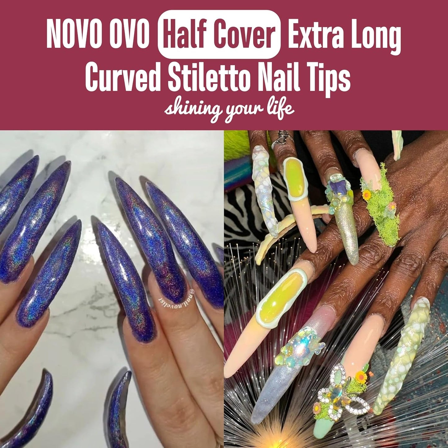 Clear Queen Curved Stiletto Nail Tips 10 Sizes 500 Pcs