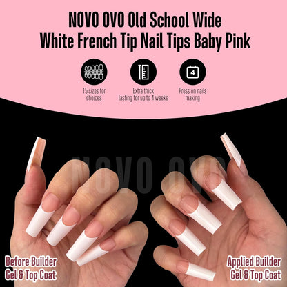 Square Long Wide White French Tip Baby Pink