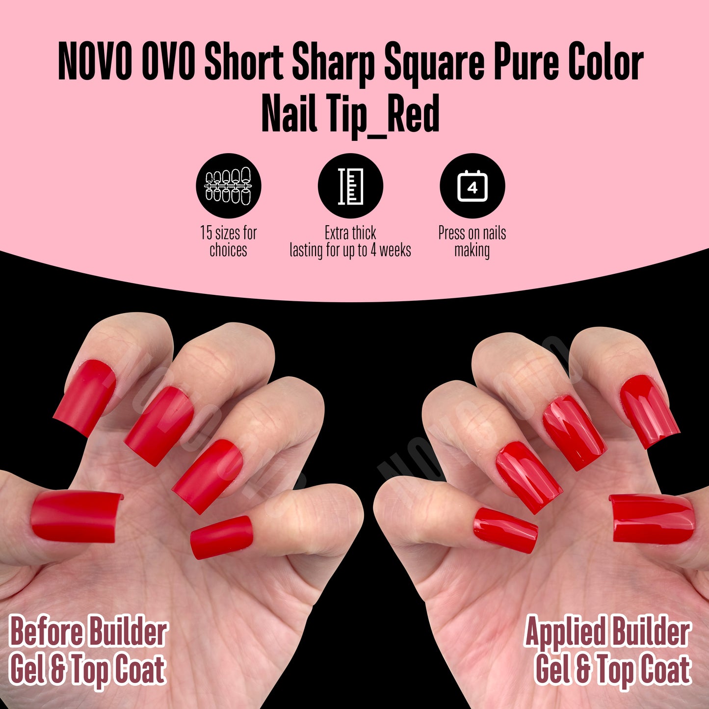 Short Sharp Square Nail Tips Pure Color Red