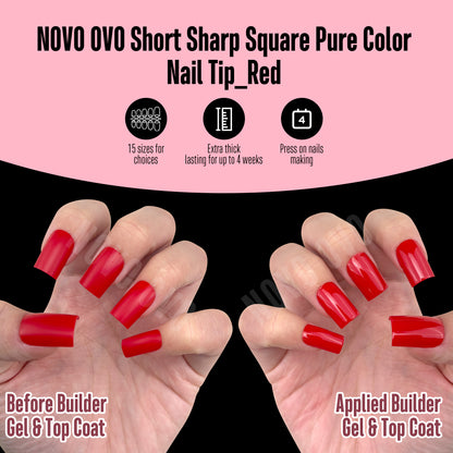 Short Sharp Square Nail Tips Pure Color Red
