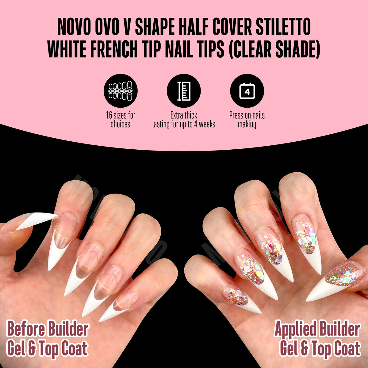 V Shape Half Cover Stiletto White French Tip Nail Tips 160