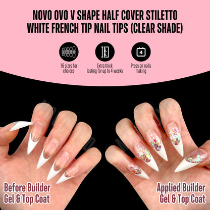 V Shape Half Cover Stiletto White French Tip Nail Tips 160