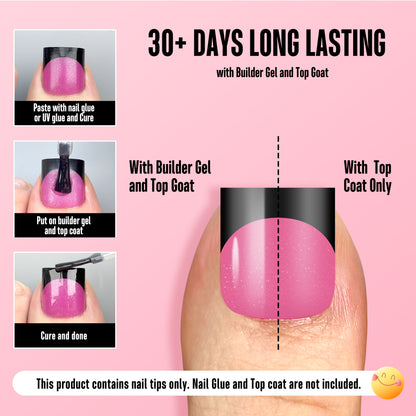 Sharp Square Toe Nail Tips Black French Tip Rose Pink