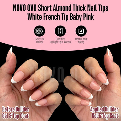Almond Short White French Tip Baby Pink