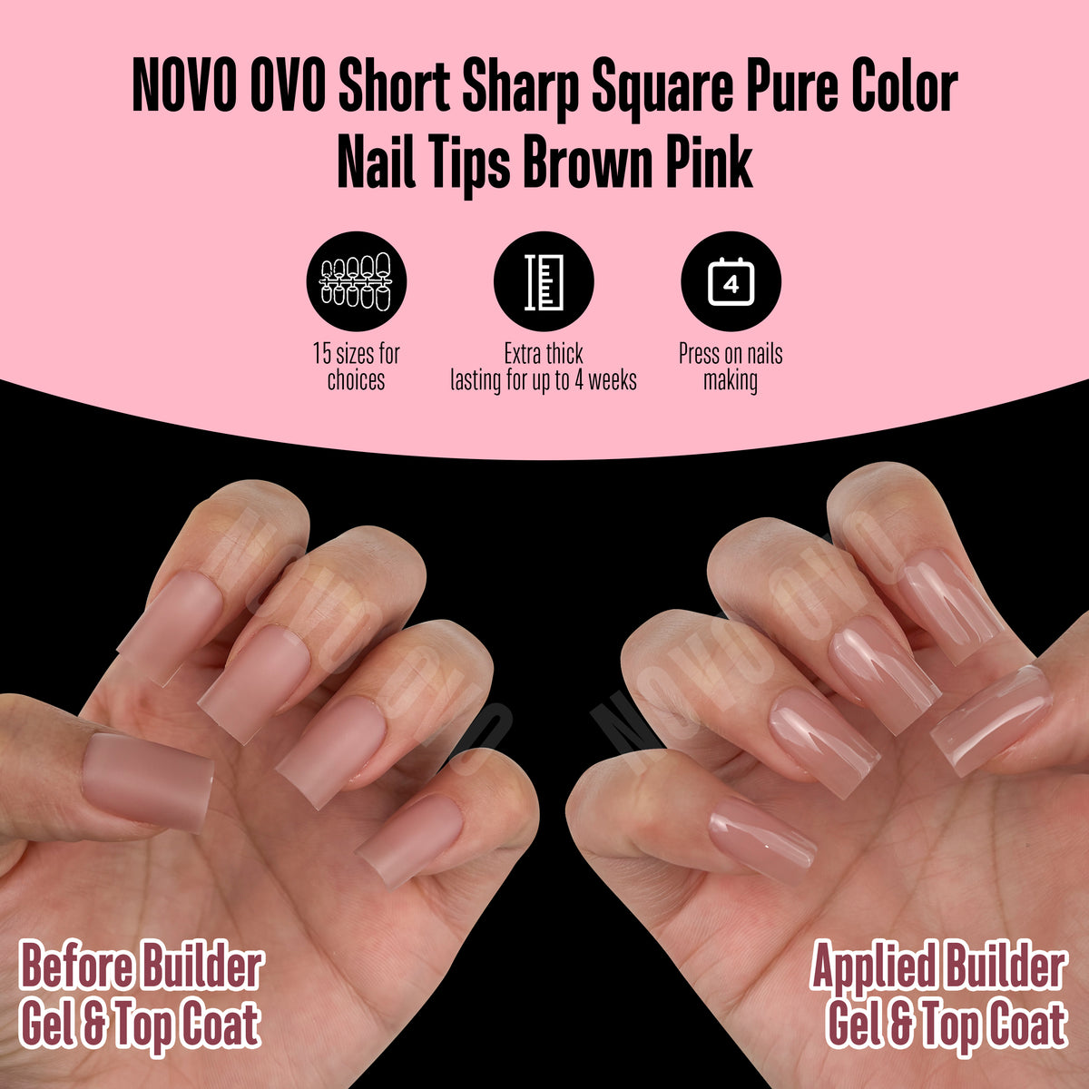 Short Sharp Square Pure Color Naili Tips Brown Pink 240
