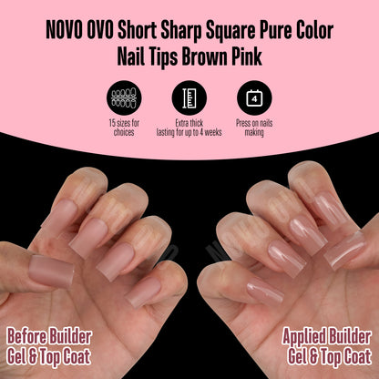 Short Sharp Square Pure Color Naili Tips Brown Pink 240