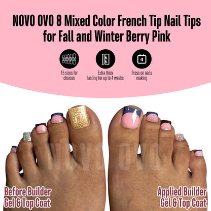Sharp Square Toe Nail Tips BERRY PINK 8 Color For Winter