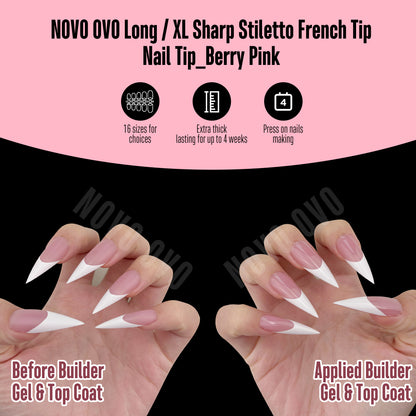 Long XL Sharp Stiletto White French Tip Nail Tips Berry Pink