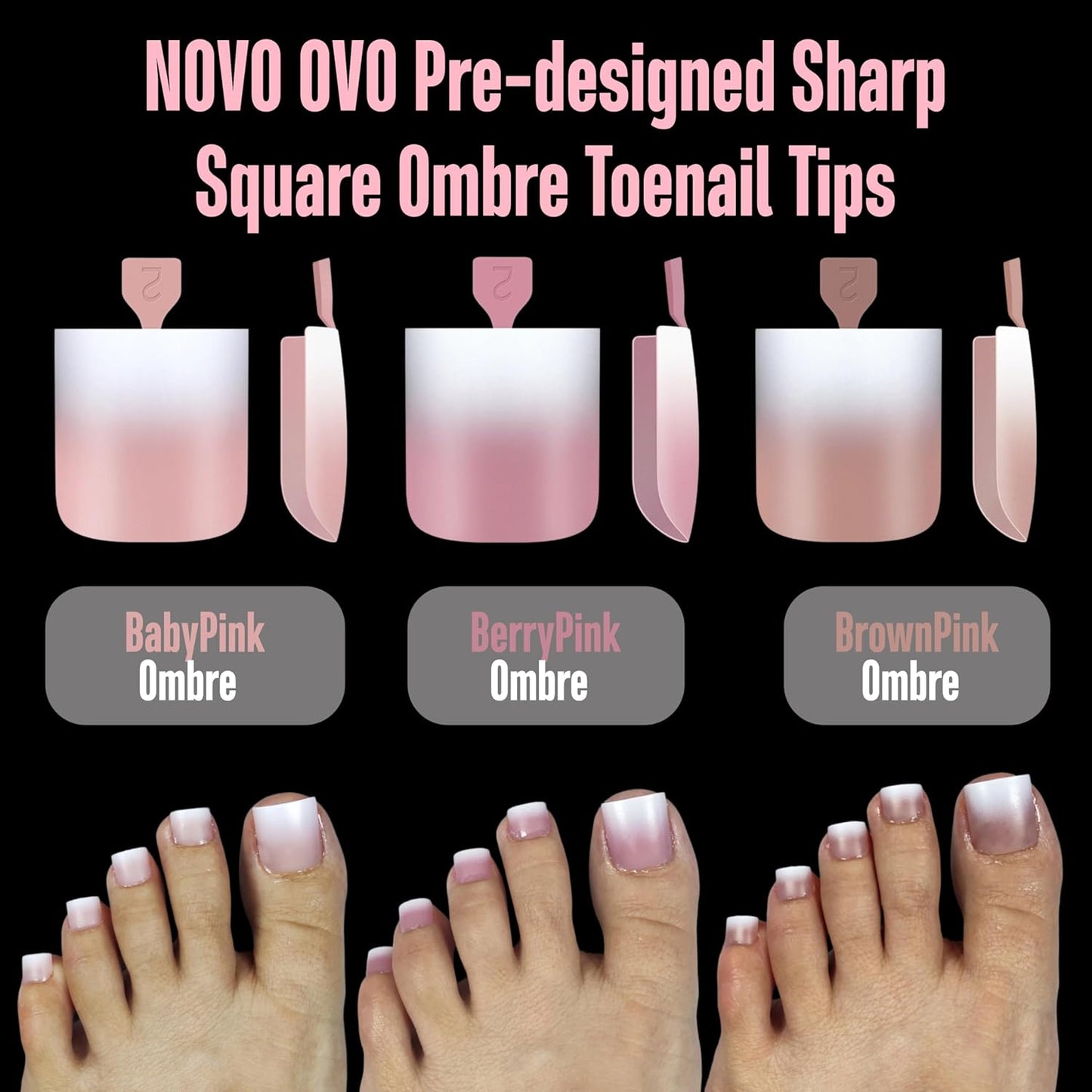 Sharp Square Toe Nail Tips Ombre Baby Pink 15 Sizes 240 Pcs