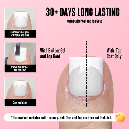 Sharp Square White French tip Gel x Toe Nail Tips Milk White