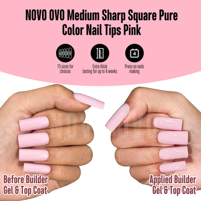 Meidum Sharp Square Pure Color Nail Tips Pink