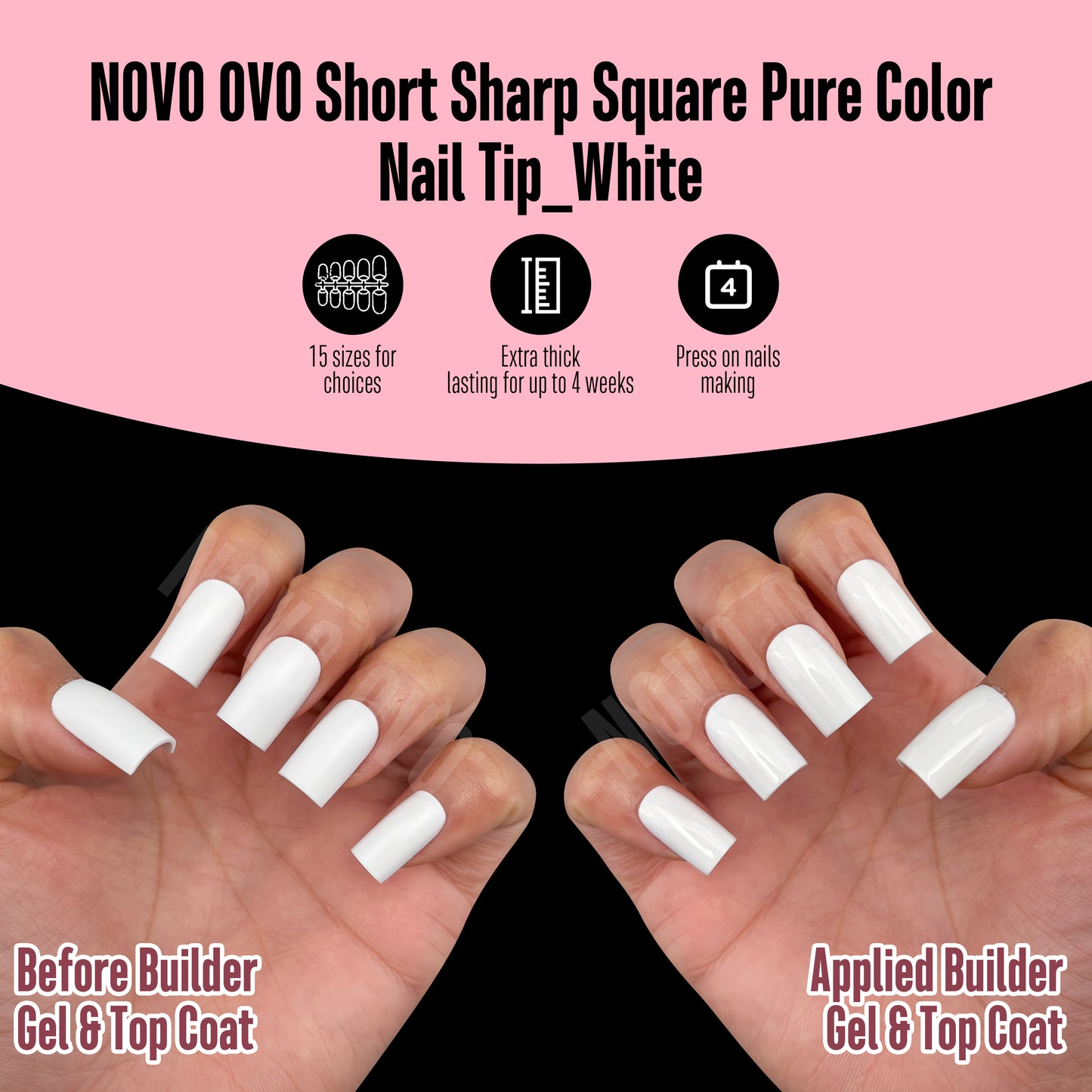 Short Sharp Square Nail Tips Pure Color White