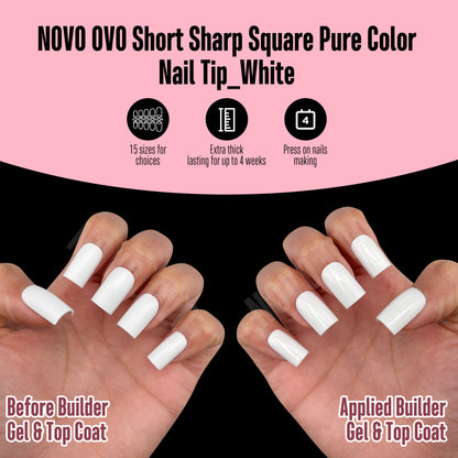 Short Sharp Square Nail Tips Pure Color White