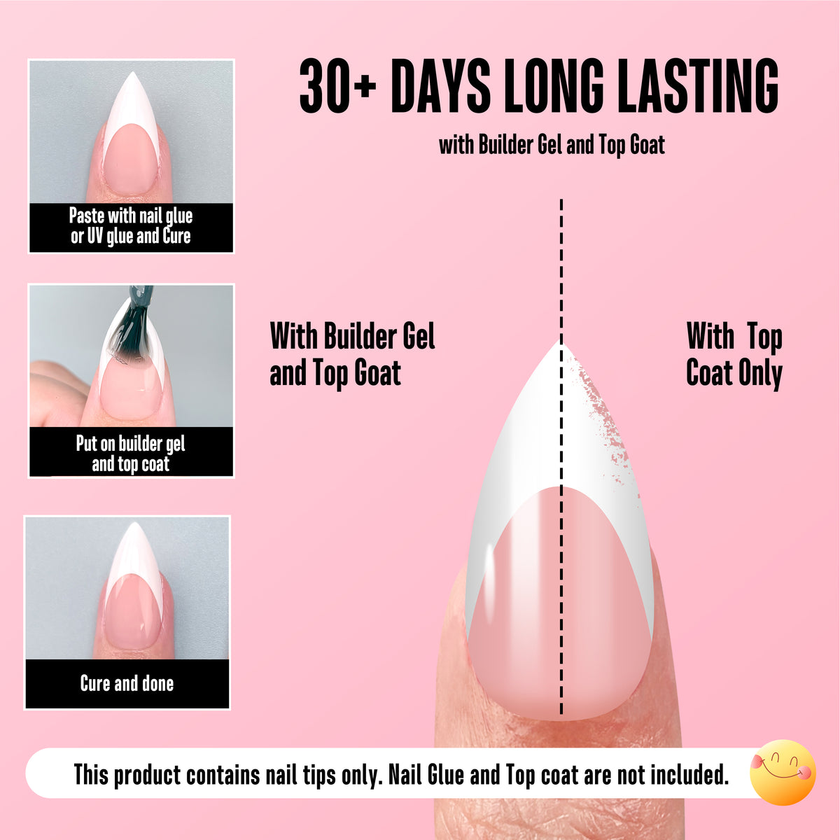 Short Sharp Stiletto White French Tip Nail Tips Baby Pink 160