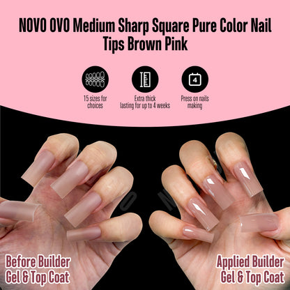 Medium Sharp Square Pure Color Naili Tips Brown Pink 180