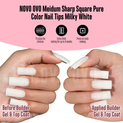 Meidum Sharp Square Pure Color Nail Tips Milky White