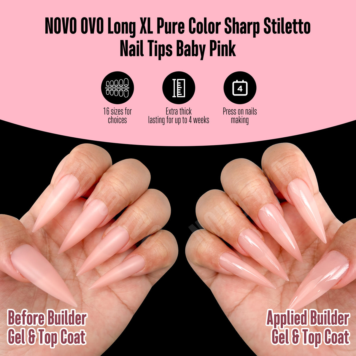 Long XL Pure Color Sharp Stiletto Nail Tips Pink 224