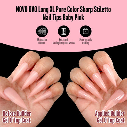 Long XL Pure Color Sharp Stiletto Nail Tips Pink 224