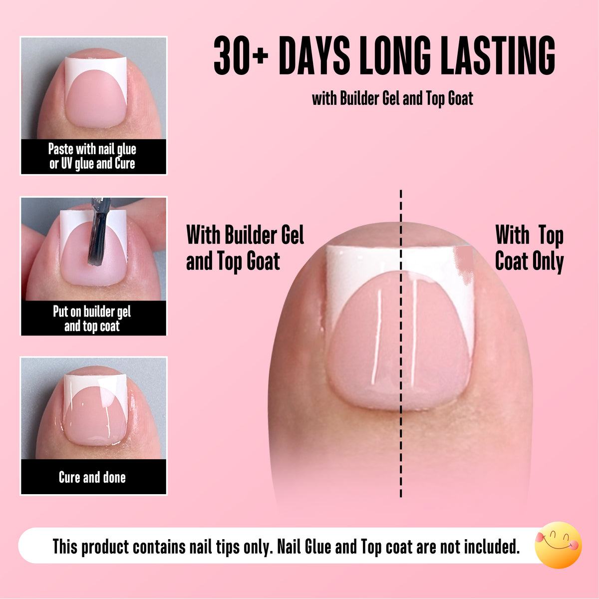 Sharp Square Deep Curve French Tip Toe Nail Tips Baby Pink 240