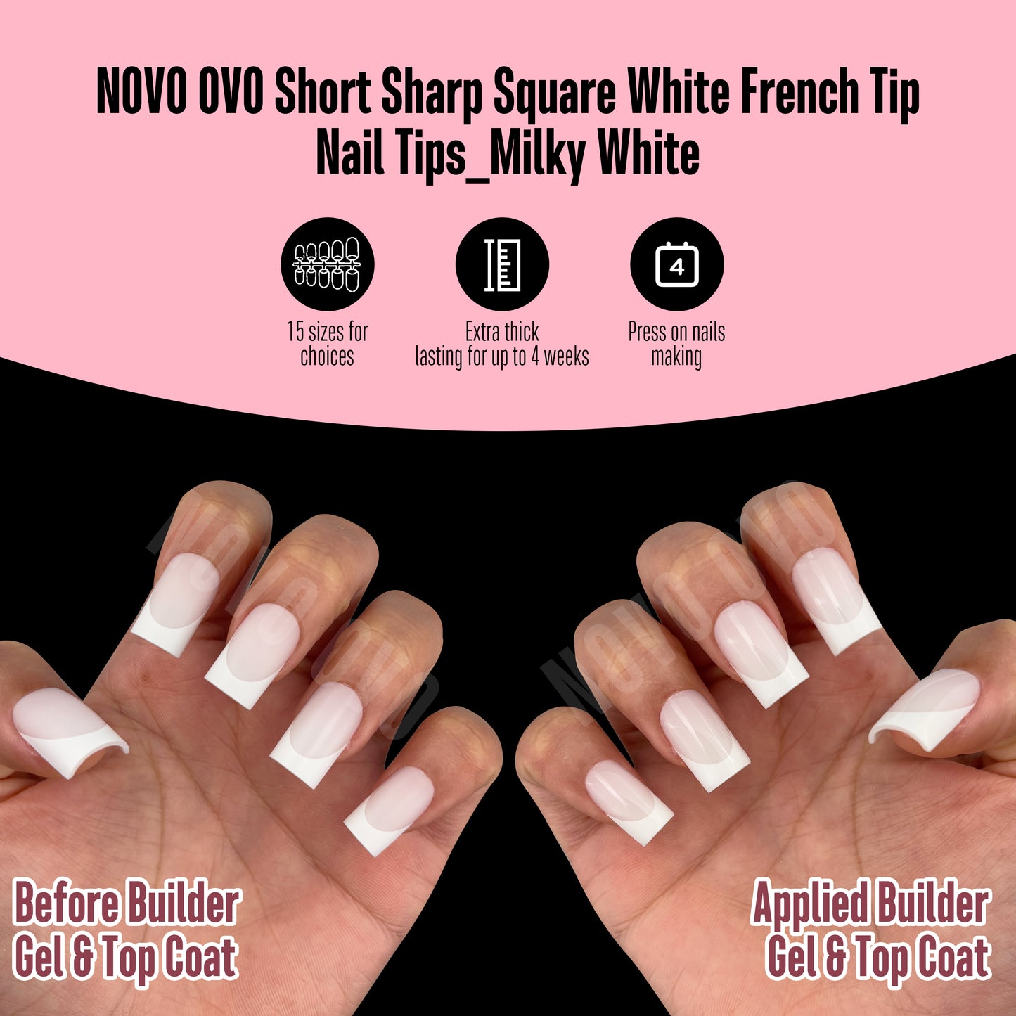 Short Sharp Square Nail Tips White French Tip Milky White