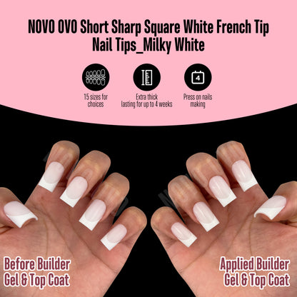 Short Sharp Square Nail Tips White French Tip Milky White
