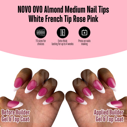 Medium Almond White French Tip ROSE PINK