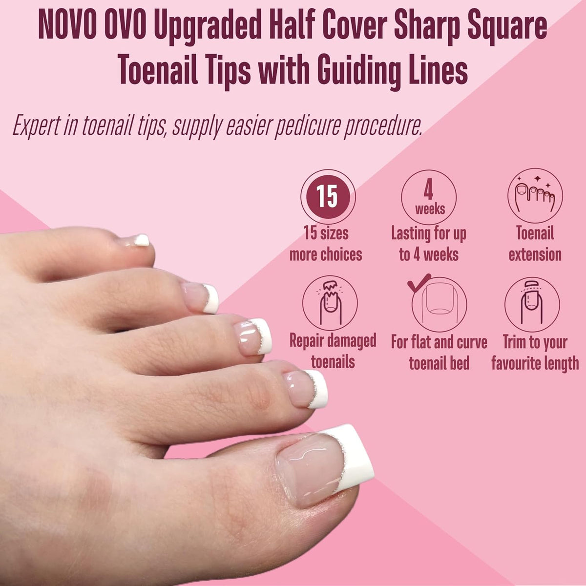 Square Toe Nail Tips Half Cover Meidum 240