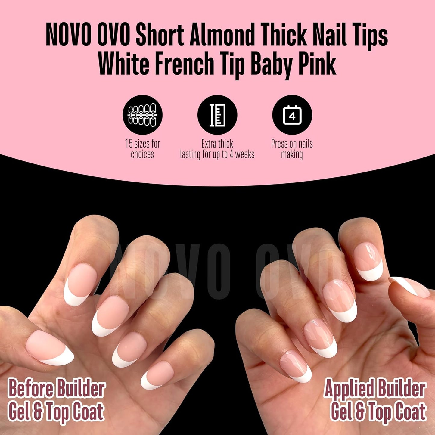 Almond Extra Short White French Tip Baby Pink