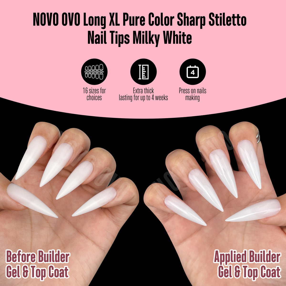 Long XL Pure Color Sharp Stiletto Nail Tips Milky White