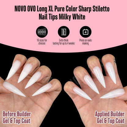 Long XL Pure Color Sharp Stiletto Nail Tips Milky White