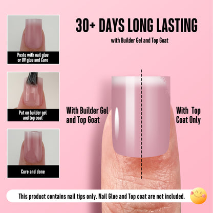 Short Sharp Square White Soft French Tip Ombre Nail Tips Berry Pink 240