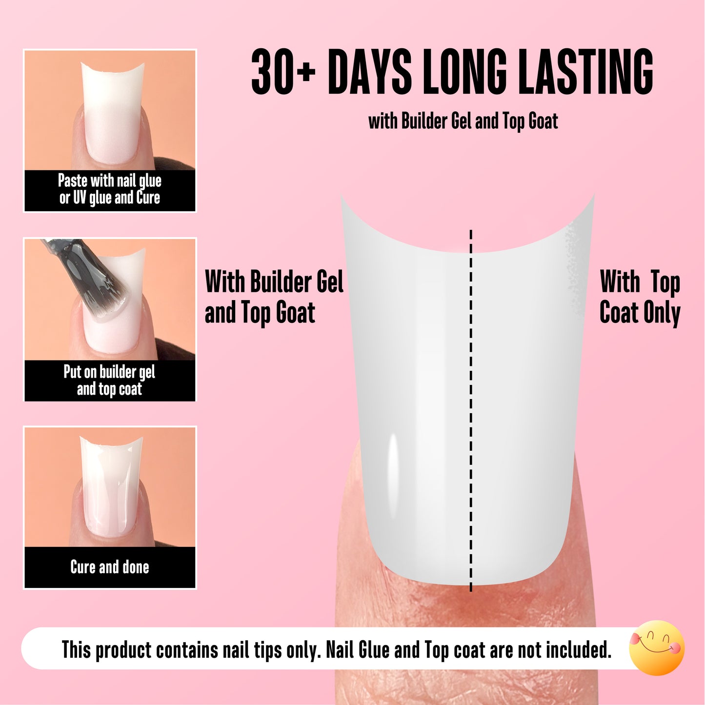 Duck Nails Short with Moon Curve Pure Color Milky White