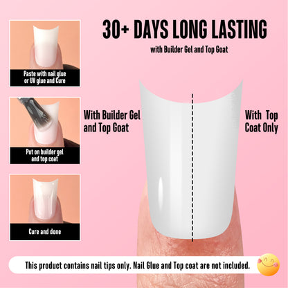 Duck Nails Short with Moon Curve Pure Color Milky White